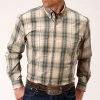 Roper Men's Khaki Blue & Tan Plaid Long Sleeve Shirt -Ariat Store 0300103784047