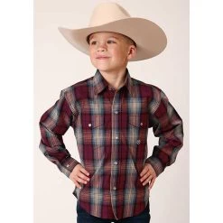 Roper Wine/White/Blue Plaid Snap Shirt