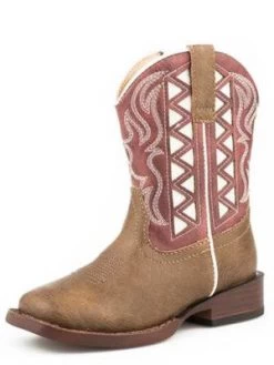 Roper Toddler Brown, Red And White Cut Out Square Toe Boots