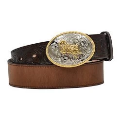 3D Kid's Brown Floral Tooled Ends With Bullrider Buckle