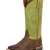 Justin Kid's Brown And Lime Green Square Toe Boots -Ariat Store 341JR autoxauto