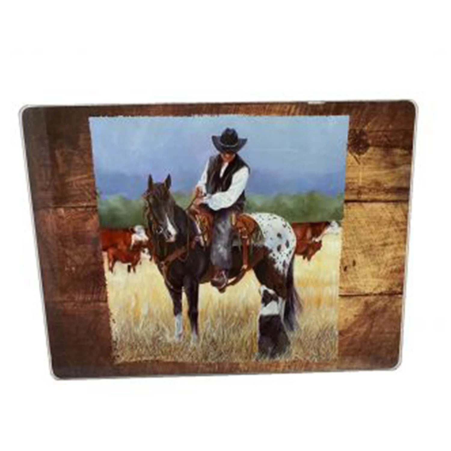 Cowboy Checking Cattle Glass Cutting Board 3 Cowboy Checking Cattle Glass Cutting Board