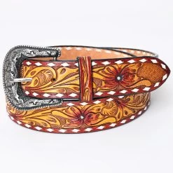 American Darling Yellow Tooled Floral Belt -Ariat Store ADBLF164B