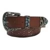 Women's Tan And Turquoise With Cutout Flower Design Belt