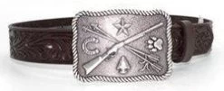 Tony Lama Kid's Chocolate Floral Belt With Cowboy Indians Buckle