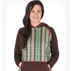 Cowgirl Tuff Women's Brown Pullover With Coral Aztec