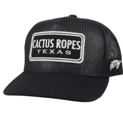Hooey High Profile Black Cap-Blk/Wht Cactus Ropes Patch