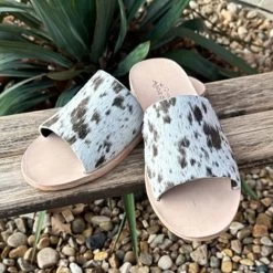 Nadia Chocolate Cowhide Slides