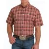 Cinch Men's Dark Orange Plaid Short Sleeve Button Down Shirt -Ariat Store MTW1111422