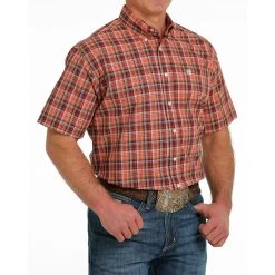 Cinch Men's Dark Orange Plaid Short Sleeve Button Down Shirt -Ariat Store MTW1111422 3