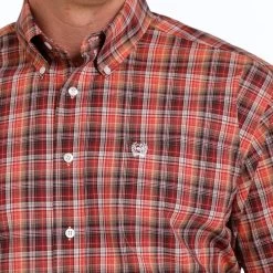 Cinch Men's Dark Orange Plaid Short Sleeve Button Down Shirt -Ariat Store MTW1111422 4