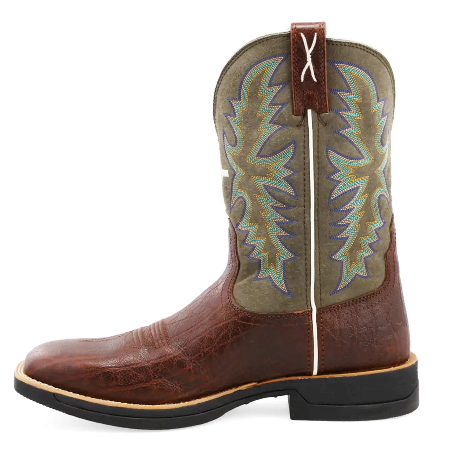 Twisted X Men's 11" Elephant Print Square Toe Tech X Boot- Brown And Green Top 4 Twisted X Men's 11" Elephant Print Square Toe Tech X Boot- Brown And Green Top - Image 2