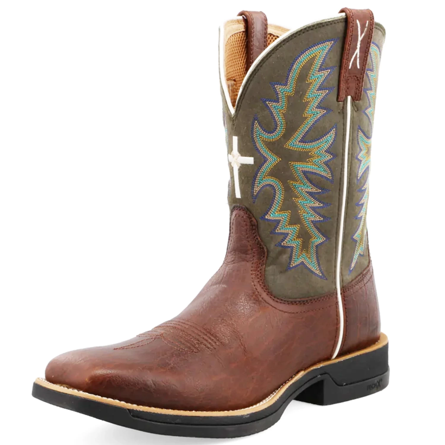 Twisted X Men's 11" Elephant Print Square Toe Tech X Boot- Brown And Green Top 3 Twisted X Men's 11" Elephant Print Square Toe Tech X Boot- Brown And Green Top