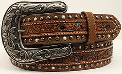 Nocona Women's Floral Pierced Turquoise Underlay Belt 3 Nocona Women's Floral Pierced Turquoise Underlay Belt
