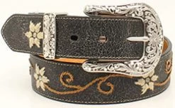 Nocona Women's Black Floral Embroidered Belt