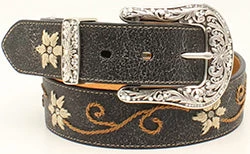 Nocona Women's Black Floral Embroidered Belt 3 Nocona Women's Black Floral Embroidered Belt