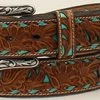 Nocona Tan Turquoise Underlay Lace Edged Belt -Ariat Store Nocona Ladies Pierced Leather Belt prod 63280 l N3410433
