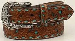 Nocona Tan Turquoise Underlay Lace Edged Belt