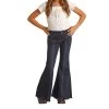 Rock & Roll Cowgirl Girl's Extra Stretch Button Bell Bottom Dark Wash Jeans 2 Rock & Roll Cowgirl Girl's Extra Stretch Button Bell Bottom Dark Wash Jeans -Ariat Store RRGD7PRZRB