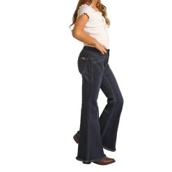 Rock & Roll Cowgirl Girl's Extra Stretch Button Bell Bottom Dark Wash Jeans -Ariat Store RRGD7PRZRB A