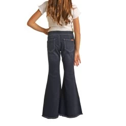 Rock & Roll Cowgirl Girl's Extra Stretch Button Bell Bottom Dark Wash Jeans -Ariat Store RRGD7PRZRB B