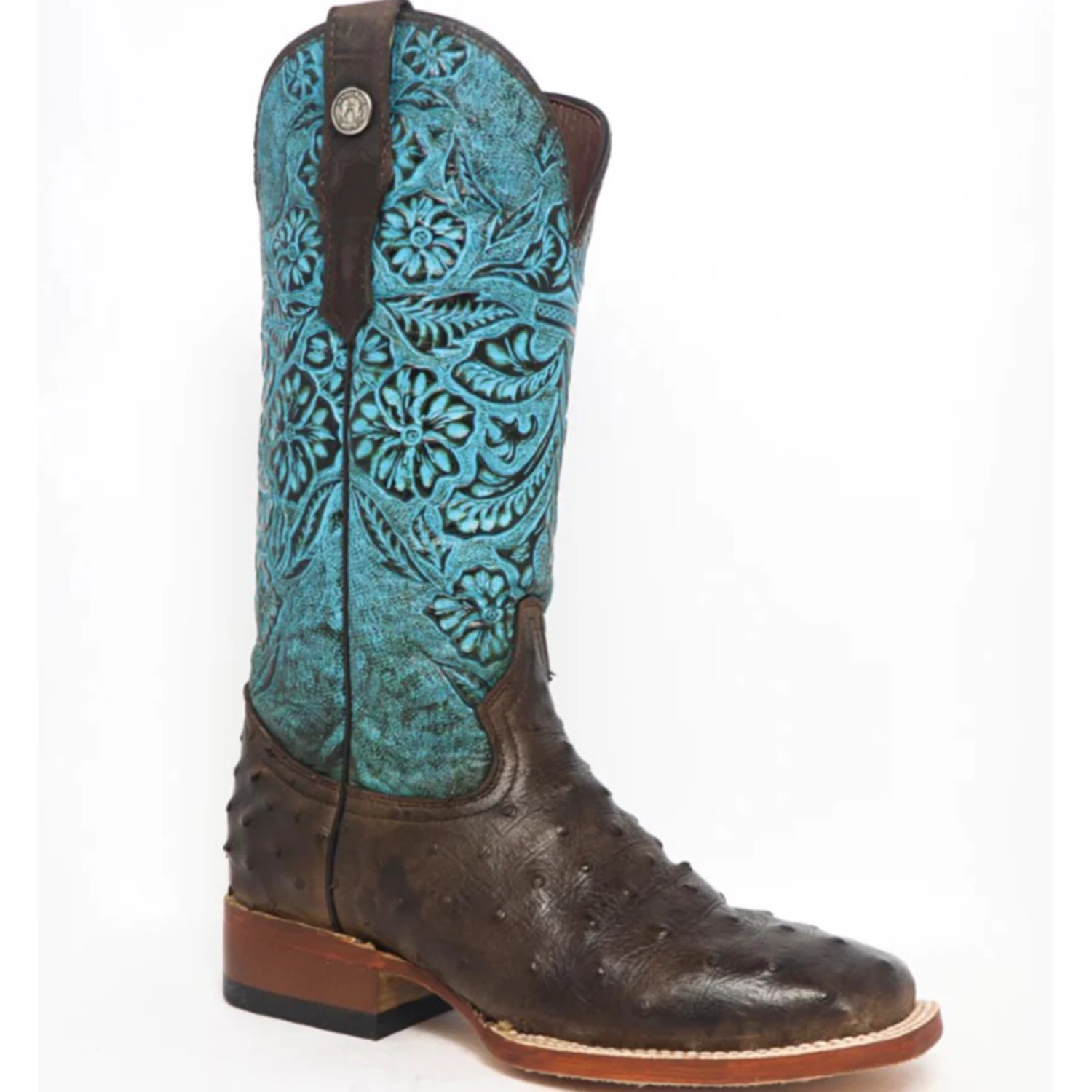 Tanner Mark Ladies Brown Ostrich With Turquoise Tooling Square Toe Boots 4 Tanner Mark Ladies Brown Ostrich With Turquoise Tooling Square Toe Boots - Image 2