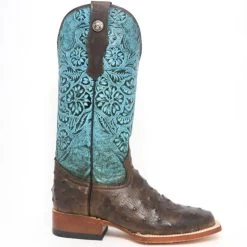 Tanner Mark Ladies Brown Ostrich With Turquoise Tooling Square Toe Boots 7 Tanner Mark Ladies Brown Ostrich With Turquoise Tooling Square Toe Boots -Ariat Store TMBootsUse