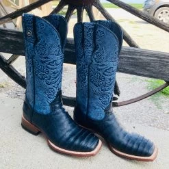 Tanner Mark Women's Black Caiman & Blue Square Toe Boots 11 Tanner Mark Women's Black Caiman & Blue Square Toe Boots -Ariat Store TML207103