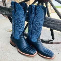 Tanner Mark Women's Black Caiman & Blue Square Toe Boots 10 Tanner Mark Women's Black Caiman & Blue Square Toe Boots -Ariat Store TML207103a