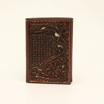 Nocona Chocolate Tooled Ivory Underlay Tri Fold Wallet 3 Nocona Chocolate Tooled Ivory Underlay Tri Fold Wallet
