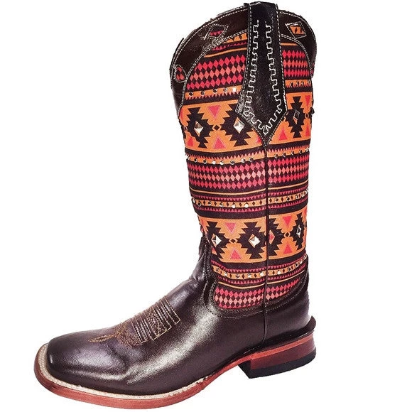 Ferrini Women's Orange Aztec Brown Square Toe Boot 3 Ferrini Women's Orange Aztec Brown Square Toe Boot