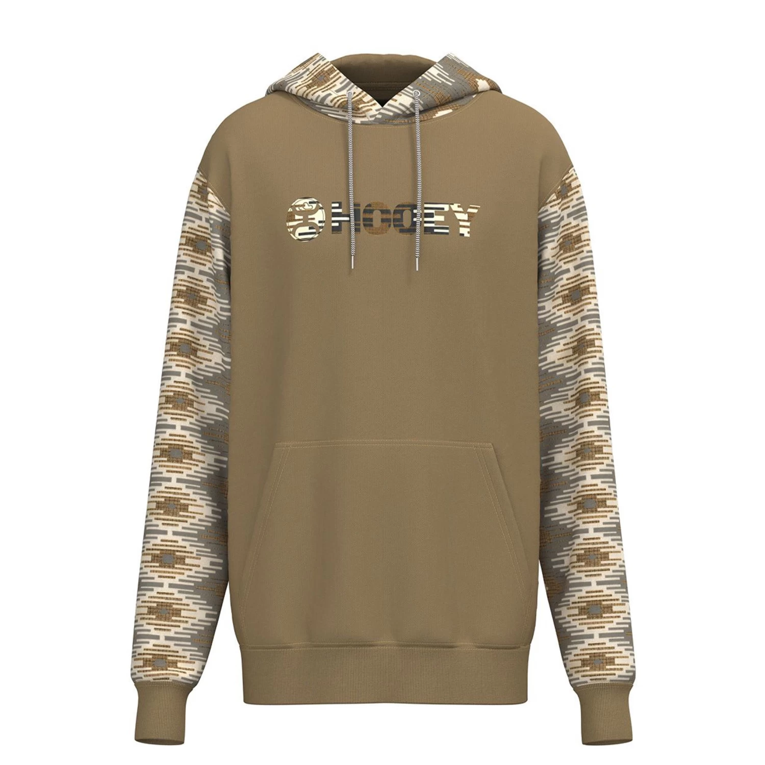 Hooey Men's "Lock-Up" Tan Hoodie With Aztec Pattern Sleeves 3 Hooey Men's "Lock-Up" Tan Hoodie With Aztec Pattern Sleeves