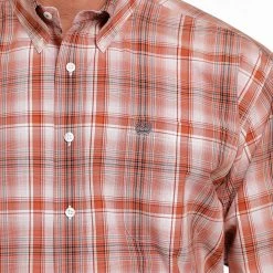 Cinch Men's Orange Plaid Shirt -Ariat Store mtw1105504 4 1949 detail